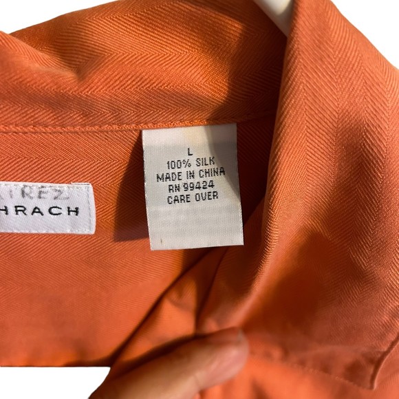 Mens Bachrach Silk Shirt, Burnt Orange, Rust, Large, Short Sleeve - Picture 2 of 4